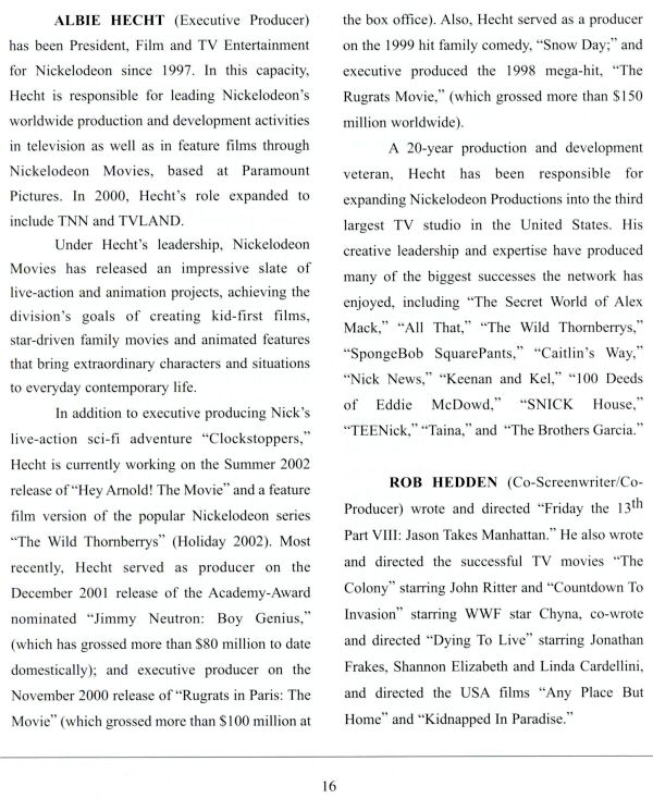 Clockstoppers - Press Kit - About the Filmmakers - PAGE 3
Keywords: cherry_falls_media;all_media_articles;media_presskit