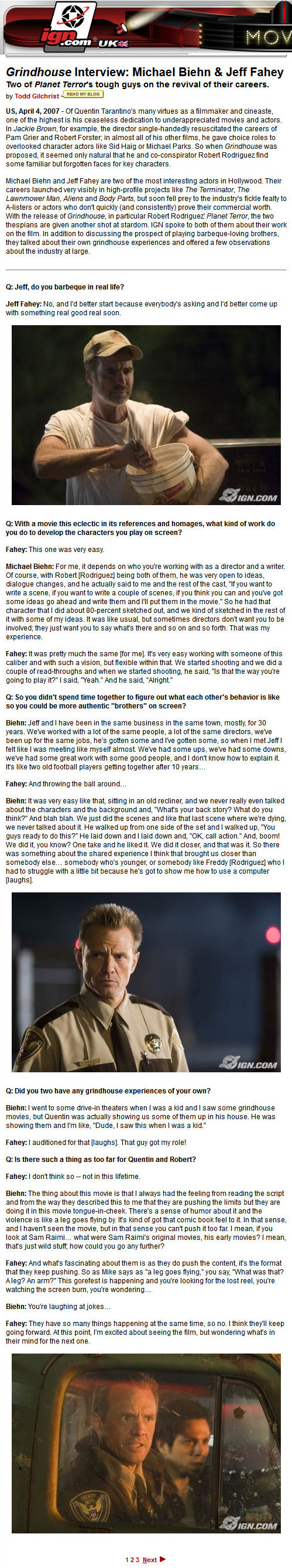 Ign.com Grindhouse Interview - Michael Biehn and Jeff Fahey - PAGE 1
Keywords: all_media_articles;grindhouse_media;media_interview