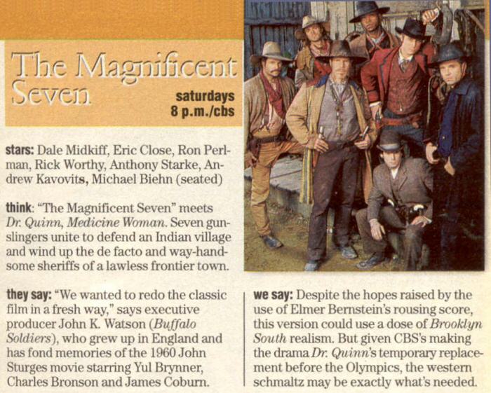 The Magnificent Seven - TV Guide Jan 10-16 1998 - PAGE 1
Keywords: magnificent_7_media;all_media_articles;media_review