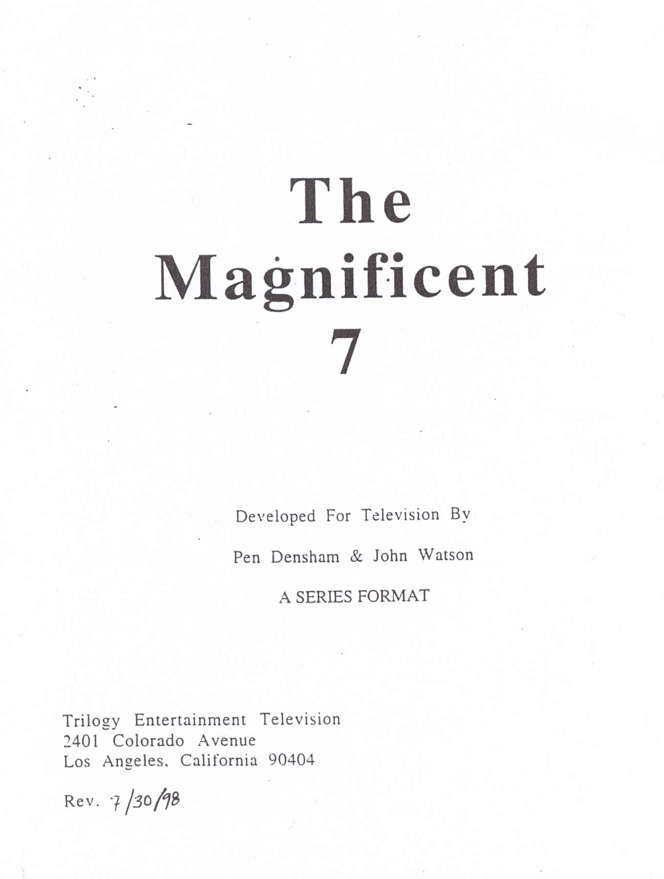 The Magnificent Seven - A SERIES FORMAT Cover Sheet
See The Magnificent Seven on the main site for the full item
Keywords: magnificent_7_media;all_media_articles;media_presskit