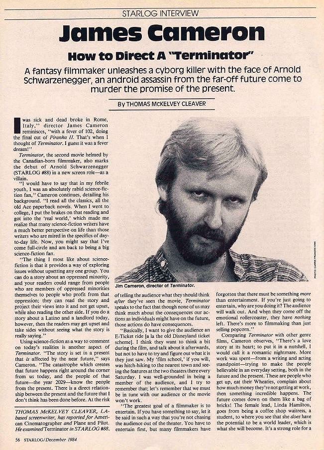 The Terminator - Starlog #89 Dec 1984 - James Cameron - PAGE 1
Keywords: terminator_media;all_media_articles;media_review;director_james_cameron