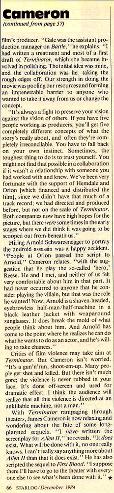 The Terminator - Starlog #89 Dec 1984 - James Cameron - PAGE 3
Keywords: terminator_media;all_media_articles;media_review;director_james_cameron
