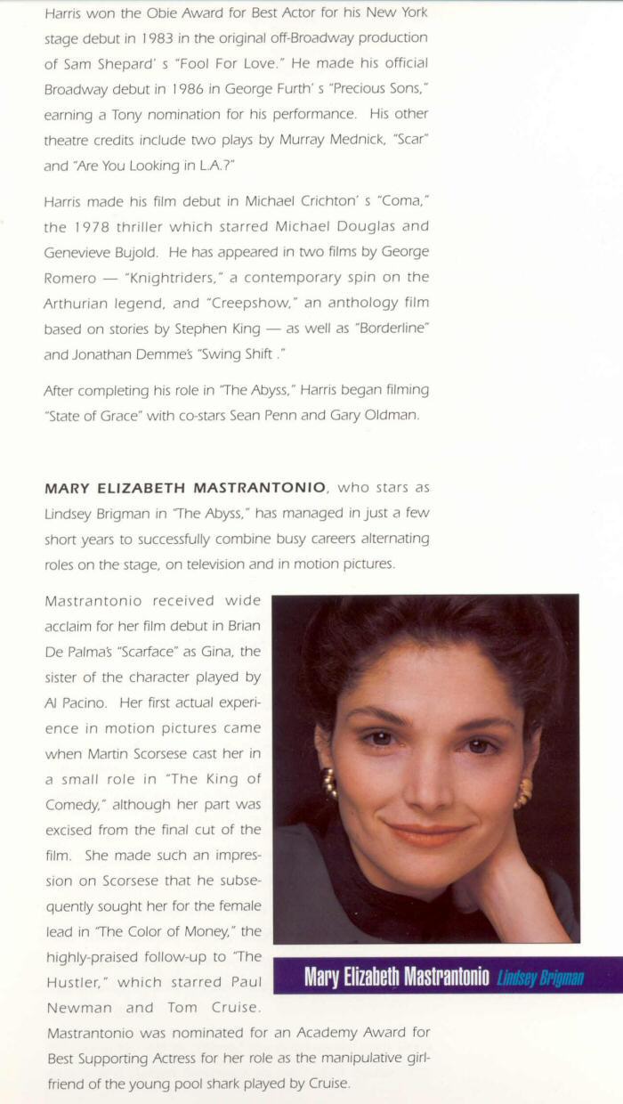 The Abyss - Boxed Press Kit - About The Actors - PAGE 2
Keywords: abyss_media;media_presskit;all_media_articles