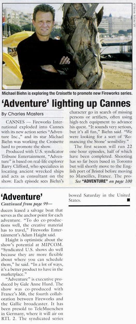 Adventure Inc - Adventure Lighting Up Cannes
Hollywood Reporter Oct 8-14 2002
Keywords: adventure_inc_media;all_media_articles;media_review