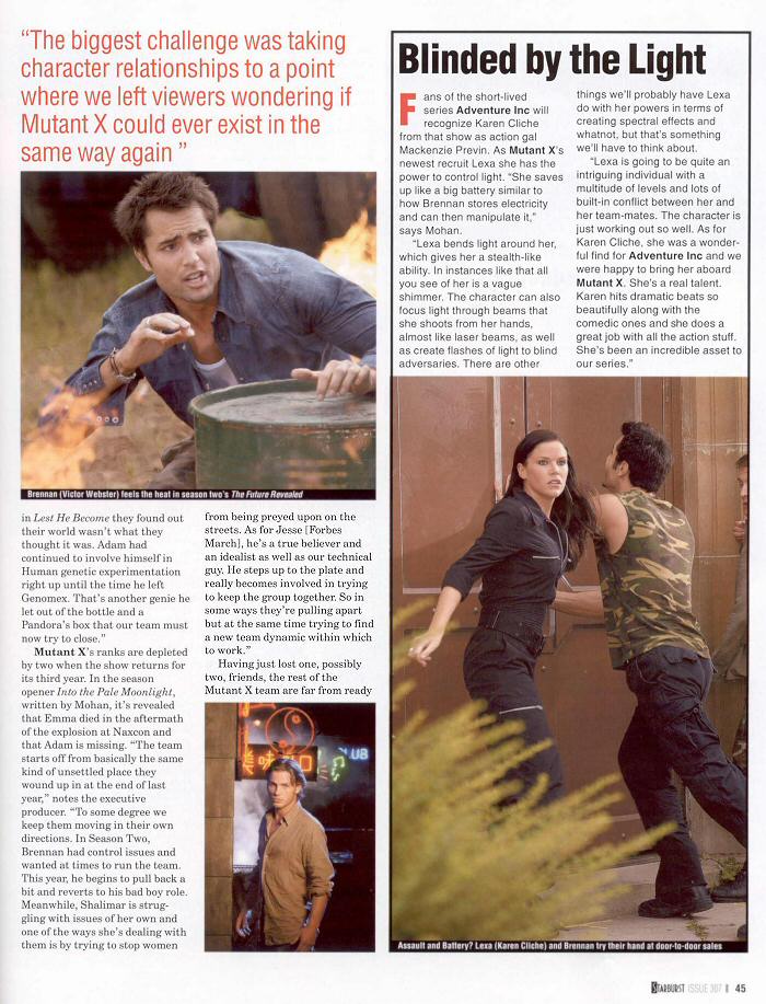 Adventure Inc - Karen Cliche Going to Extremes - Mutant X - PAGE 4
Starburst #307 January 2004
Keywords: adventure_inc_media;all_media_articles;media_review