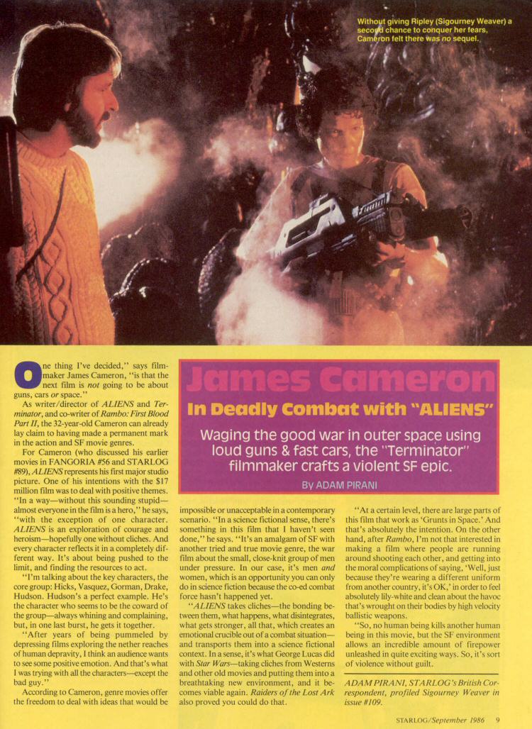 Aliens - Starlog #110 September 1986 - James Cameron's Alien War - PAGE 1
Keywords: ;media_review