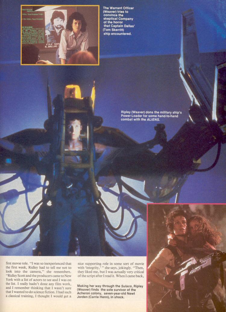 Aliens - Starlog #109 August 1986 -  Attack of the Exotic Aliens - PAGE 5
Sigourney Weaver
Keywords: ;media_interview