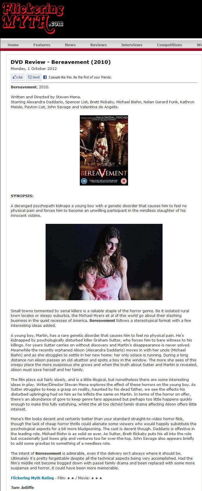 Breavement - DVD Review
Flickering Myth - 1 Oct 2012 by Tom Jolliffe
Keywords: bereavement_media;all_media_articles;media_review