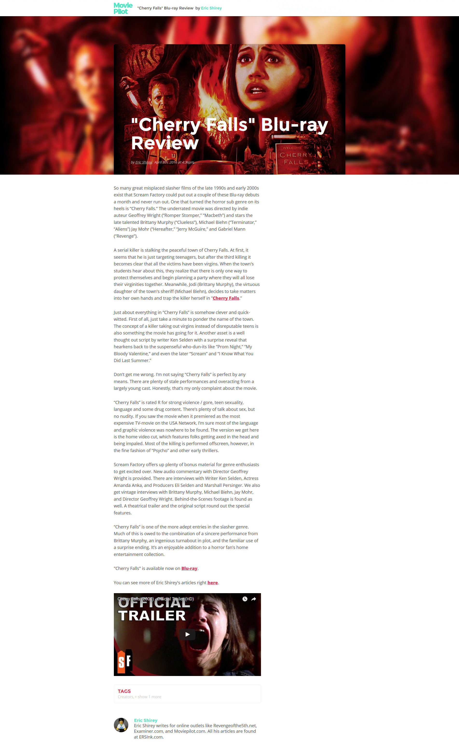 Cherry Falls Blu-ray Review
Moviepilot.cpm
Eric Shirley - 8th April 2016
Keywords: all_media_articles;cherry_falls_media;media_review