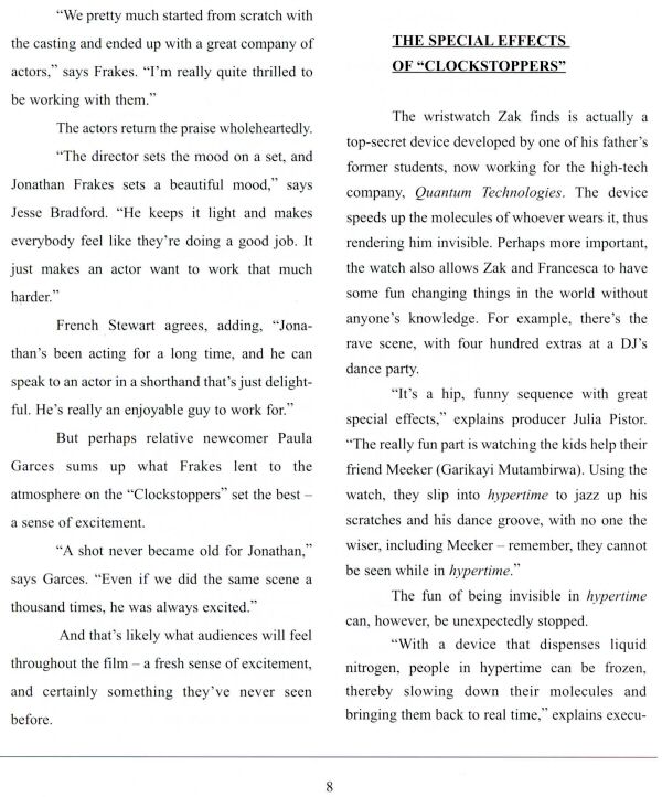 Clockstoppers - Press Kit - About the Film - PAGE 6
Keywords: clockstoppers_media;all_media_articles;media_presskit