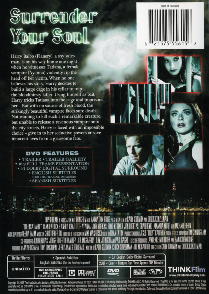 The Insatiable - Region 1 DVD Cover - BACK
Keywords: insatiable_media;all_media_articles;media_cover