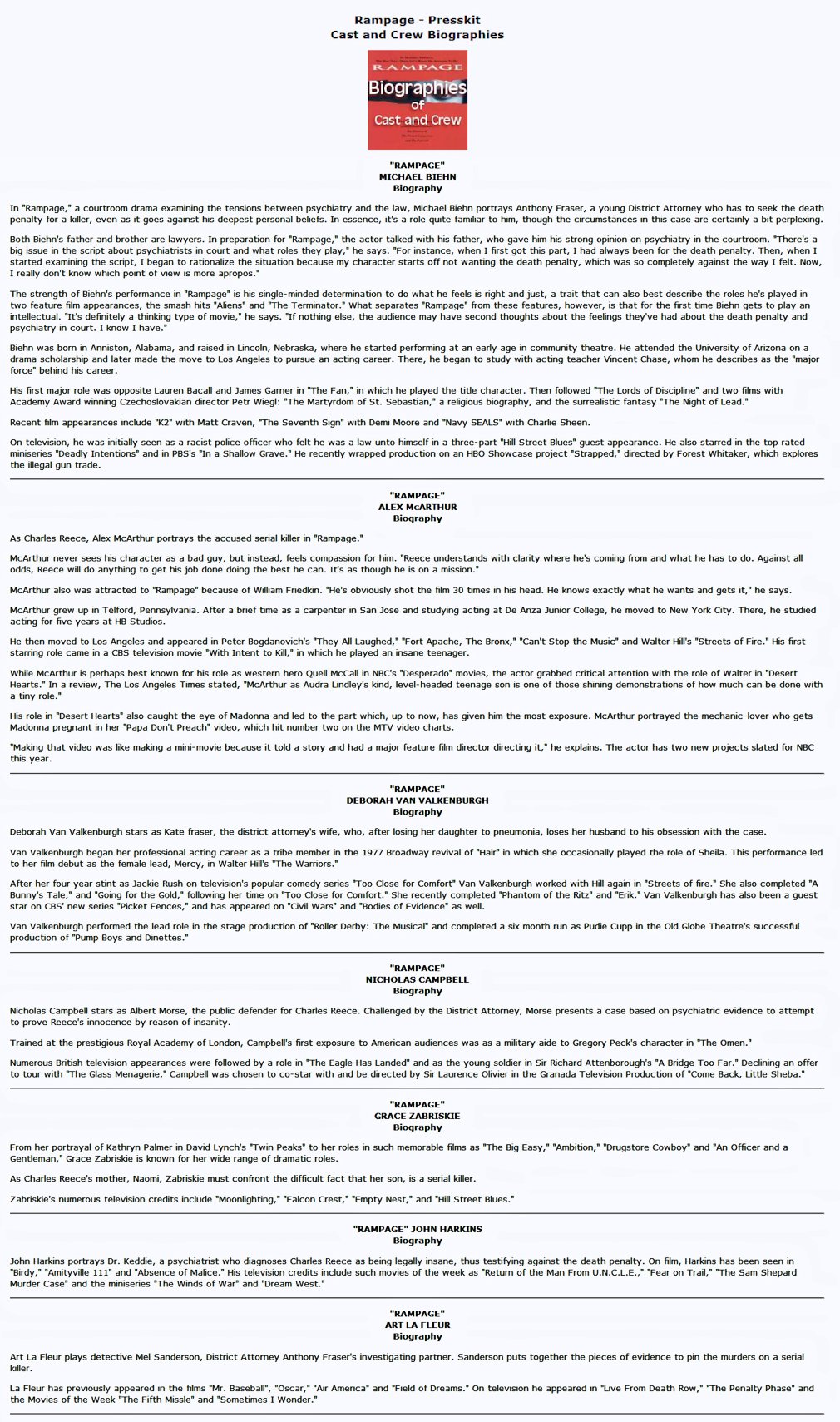 Rampage - Presskit - Cast and Crew - PAGE 1
Keywords: rampage_media;all_media_articles;media_presskit