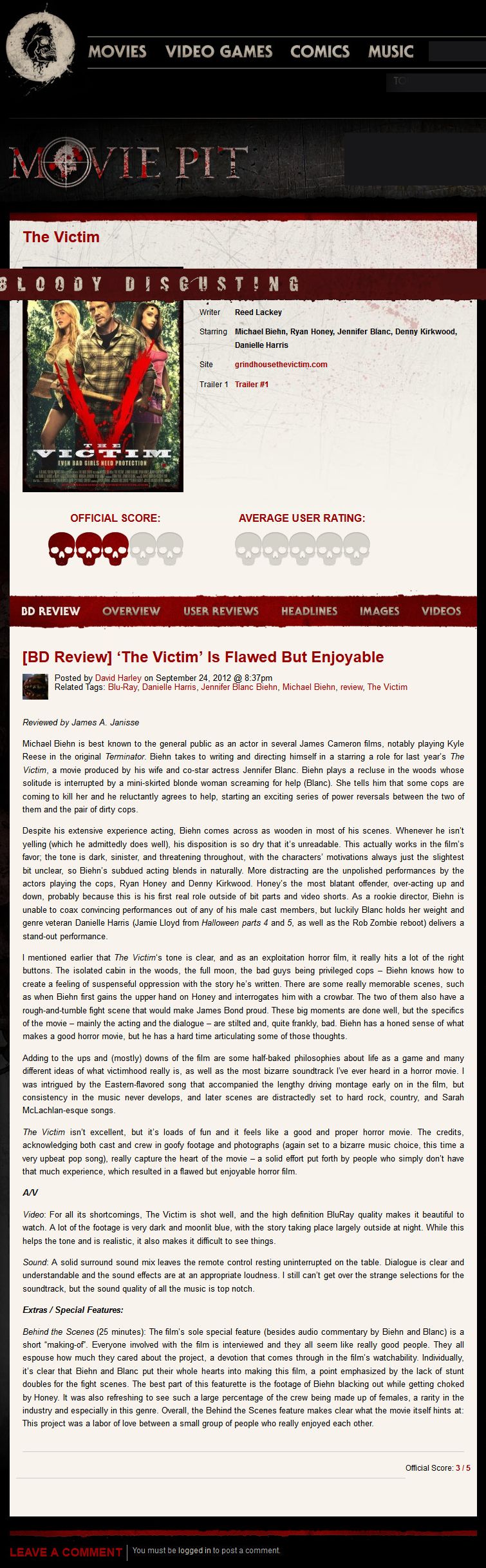 The Victim is Flawed but Enjoyable
Bloody Disgusting (Movie Pit) - 24 Sep 2012
Article by David Harley
Keywords: all_media_articles;victim_media;media_review