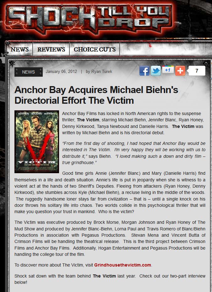 Anchor bay Acquires Michael Biehn's Directorial Effort The Victim
Shock Till You Drop - 06 Jan 2012
Article by Ryan Turek
Keywords: all_media_articles;victim_media;media_preview