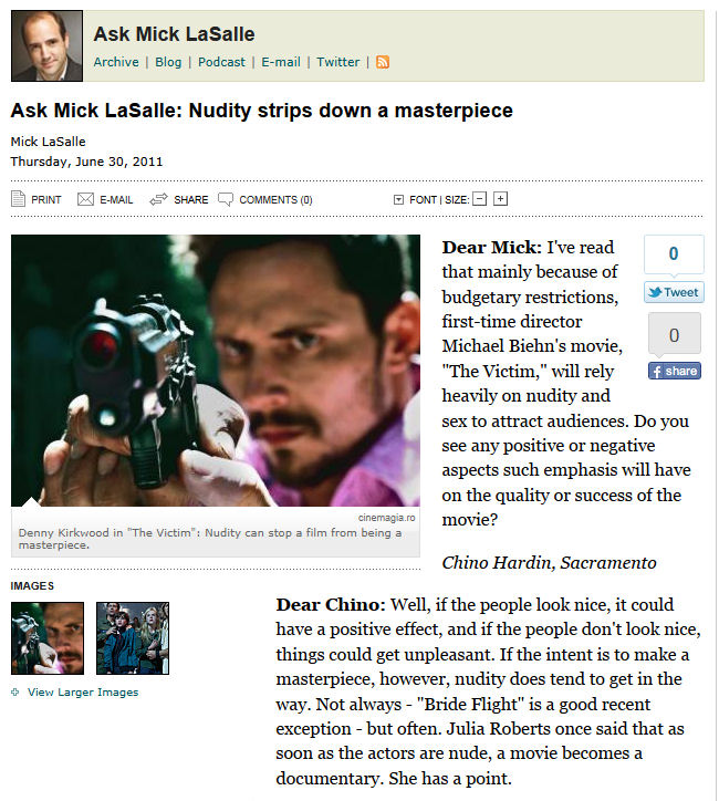 The Victim - Ask Mike LaSalle - Nudity Strips Down A Masterpiece
Keywords: all_media_articles;victim_media;media_review