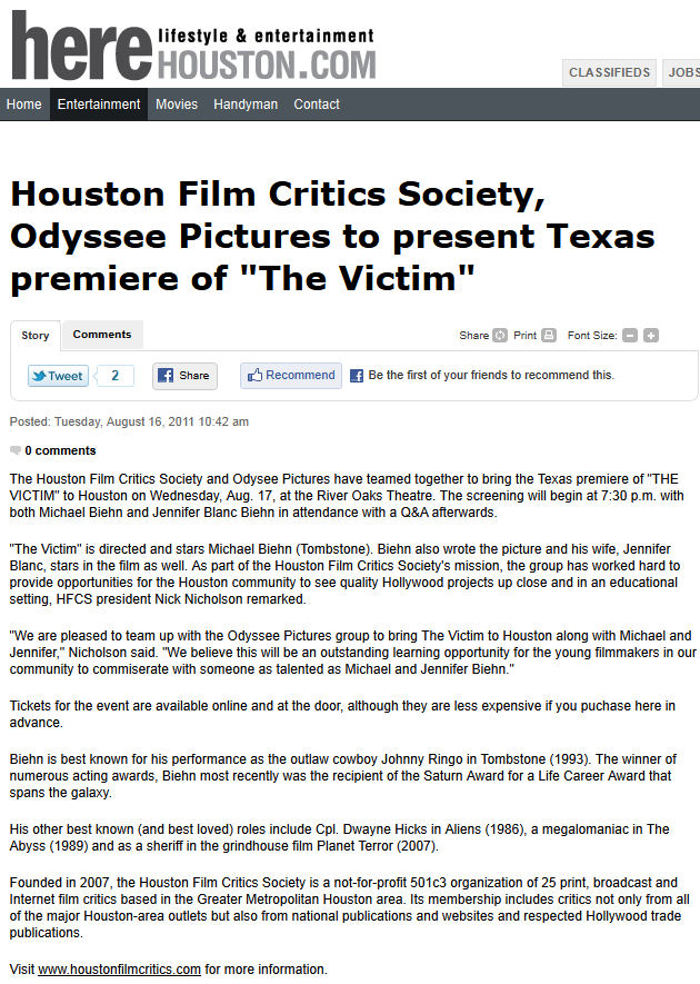 Houston Film Critics Society - Texas Premiere of The Victim
HERE Houston.com
Keywords: all_media_articles;victim_media;media_review