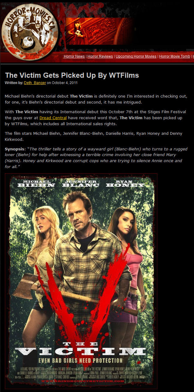 The Victim Gets Picked Up By WTFilms - 4th Oct 2011
Horror-Movies.ca
Reviewer - Deth Banger
Keywords: all_media_articles;victim_media;media_review